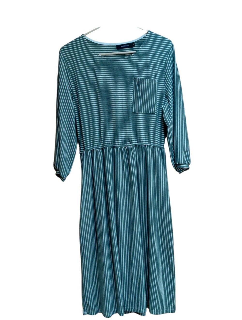 Fashion Striped Casual Midi Dress with Elastic Waist Super Soft Size XL Sage